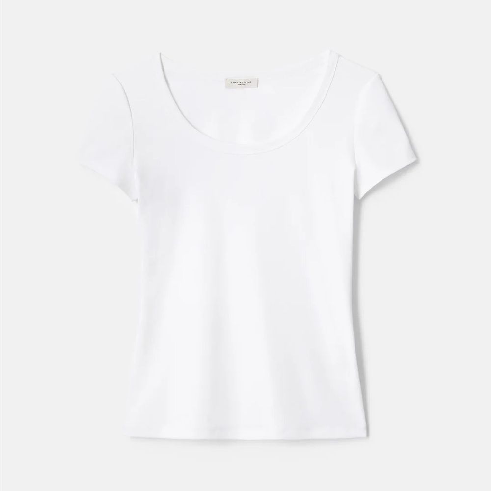 Lafayette 148 Ny Cotton Rib Crew Neck T-Shirt 3x White Excellent Condition
